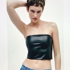Zara Black leather strapless top. Size Small. ONLY WORN ONCE